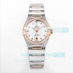 OM Factory Replica Omega Constellation Rose Gold Diamond Bezel White Diamond Marks Dial Watch